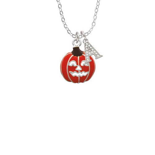 Jack O'Lantern with Cutout Eyes Crystal Initial - Sophia Necklace