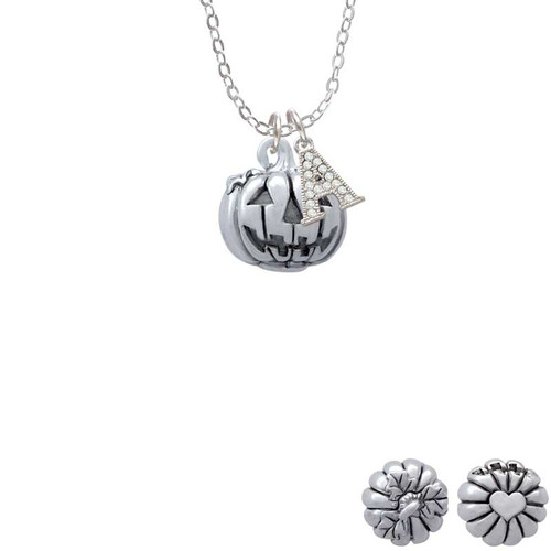 3-D Large Jack O' Lantern with Leaves Crystal Initial - Sophia Necklace