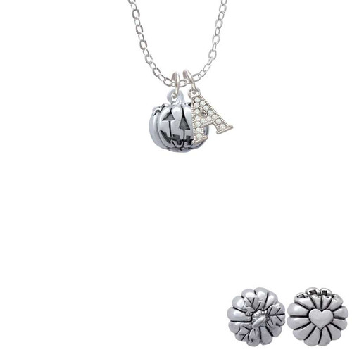 Small Jack O'Lantern with Stem Crystal Initial - Sophia Necklace