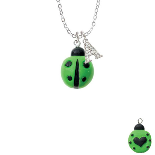 Resin Lime Green Ladybug Love Bug Crystal Initial - Sophia Necklace