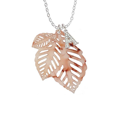 Acrylic Medium Triple Leaf Mixed Brown and Yellow Crystal Initial - Sophia Necklace