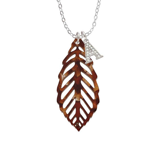 Acrylic Large Leaf Pearly Brown Crystal Initial - Sophia Necklace