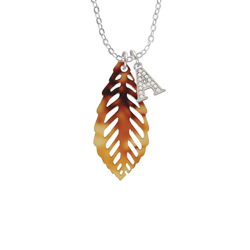 Acrylic Medium Leaf Mixed Brown and Yellow Crystal Initial - Sophia Necklace