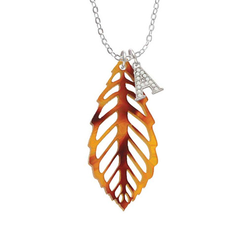 Acrylic Large Leaf Orange Mixed Brown and Yellow Crystal Initial - Sophia Necklace