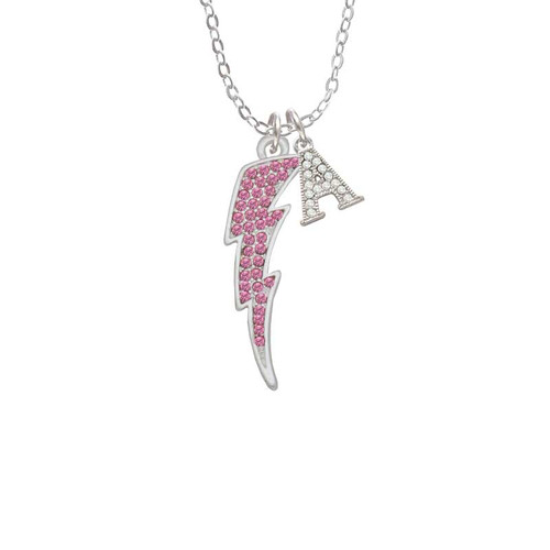 Large Hot Pink Crystal Lightning Bolt Crystal Initial - Sophia Necklace