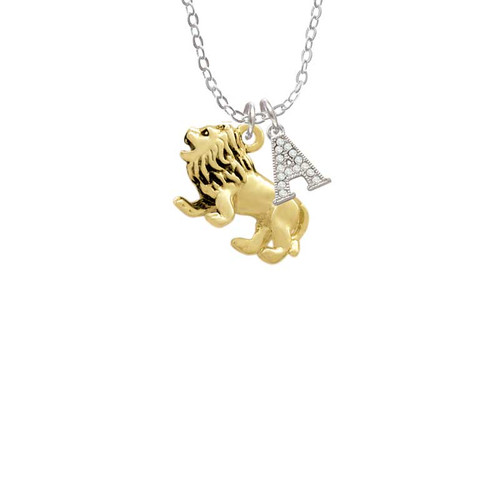 Gold Tone 3-D Lion Crystal Initial - Sophia Necklace