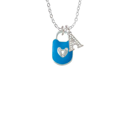 Hot Blue Enamel Lock with Clear Crystals Crystal Initial - Sophia Necklace