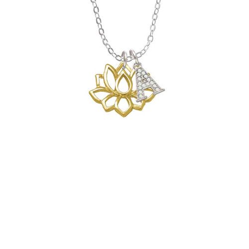 Gold Tone Lotus Outline Crystal Initial - Sophia Necklace