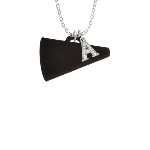 Acrylic 1.25" Black Megaphone Crystal Initial - Sophia Necklace