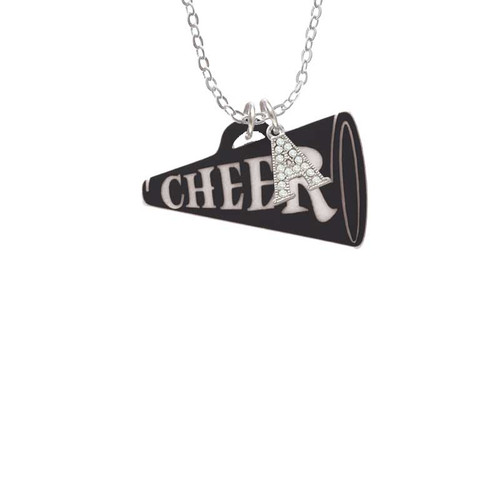 Acrylic 1.25" Black Cheer Megaphone Crystal Initial - Sophia Necklace