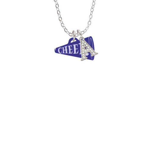 Acrylic 3/4" Navy Cheer Megaphone Crystal Initial - Sophia Necklace