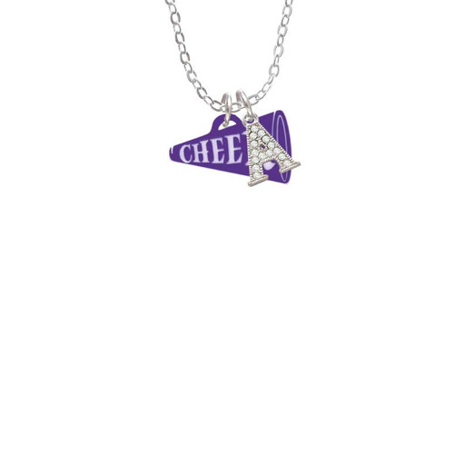 Acrylic 3/4" Purple Cheer Megaphone Crystal Initial - Sophia Necklace