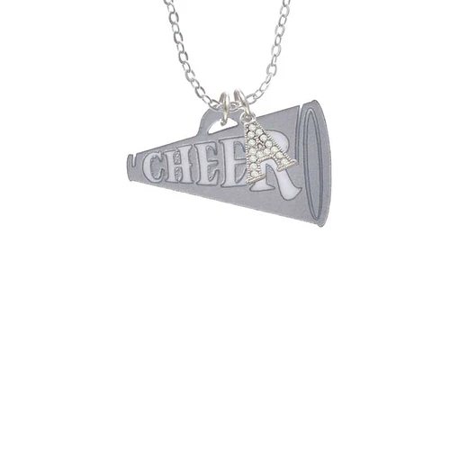 Acrylic 1.25" Silver Tone Cheer Megaphone Crystal Initial - Sophia Necklace