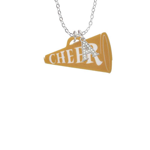 Acrylic 1.25" Gold Tone Cheer Megaphone Crystal Initial - Sophia Necklace