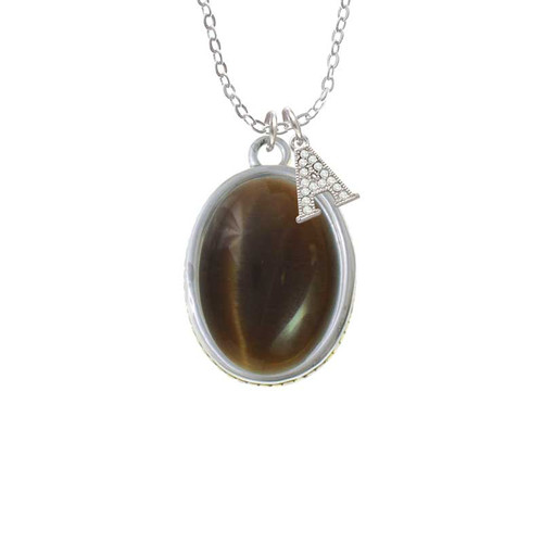 Oval - Imitation Cat's Eye - Brown - Crystal Initial - Sophia Necklace