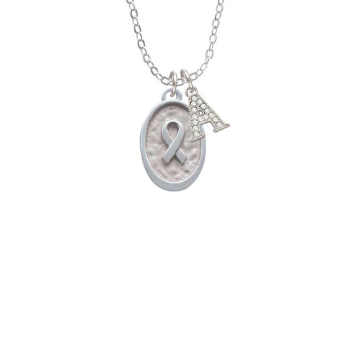 Awareness Ribbon - Oval Seal Crystal Initial - Sophia Necklace