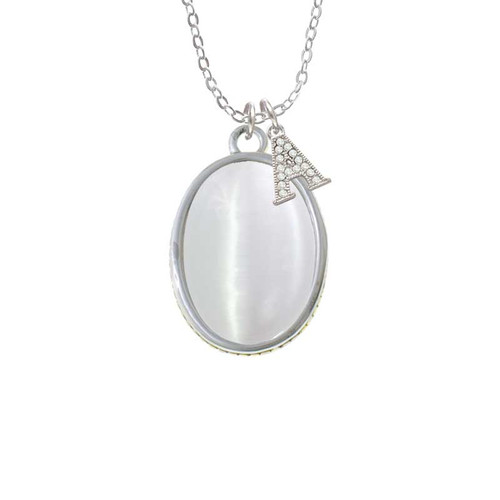 Oval - Imitation Cat's Eye - White - Crystal Initial - Sophia Necklace