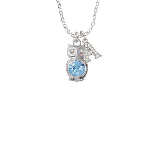 3-D Light Blue & AB Crystal Owl Crystal Initial - Sophia Necklace