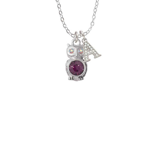 3-D Purple & AB Crystal Owl Crystal Initial - Sophia Necklace
