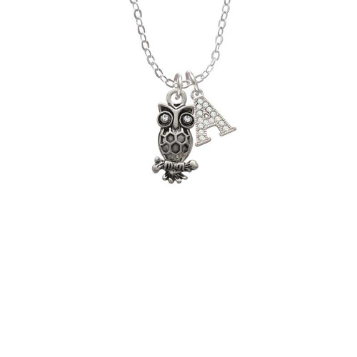 Antiqued Owl with Clear Crystal Eyes Crystal Initial - Sophia Necklace