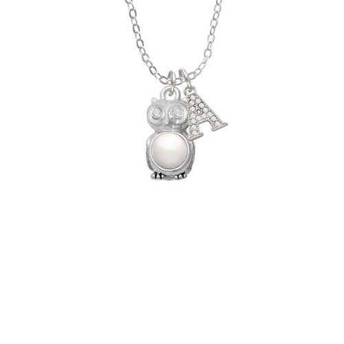 3-D Imitation Pearl & Clear Crystal Owl Crystal Initial - Sophia Necklace
