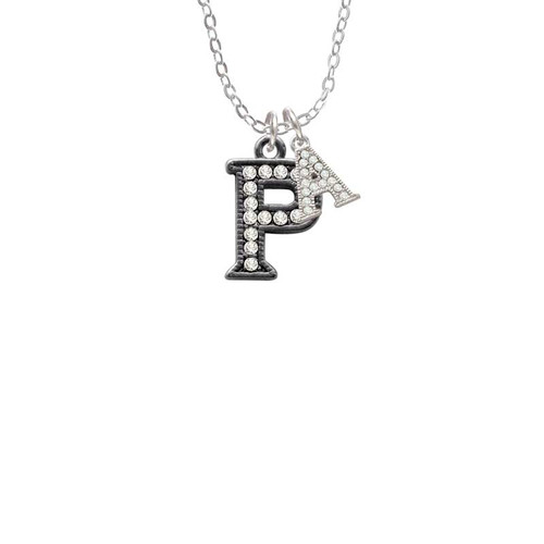 Crystal Black Initial - P - Beaded Border - Crystal Initial - Sophia Necklace