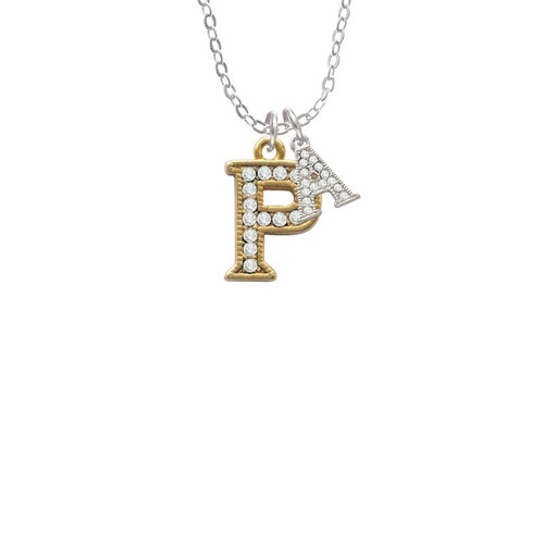 Crystal Gold Tone Initial - P - Beaded Border - Crystal Initial - Sophia Necklace