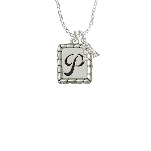 Pebble Border Initial - P Crystal Initial - Sophia Necklace