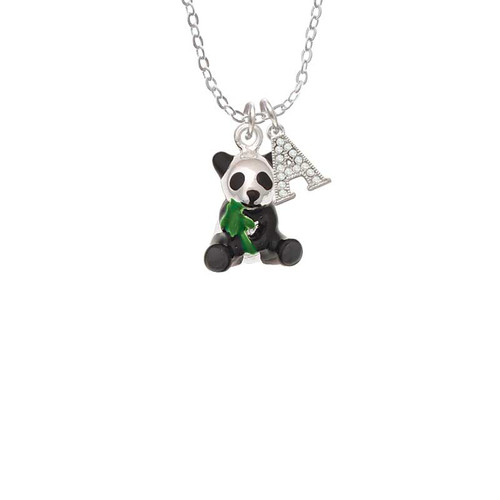 Enamel Sitting Panda Crystal Initial - Sophia Necklace