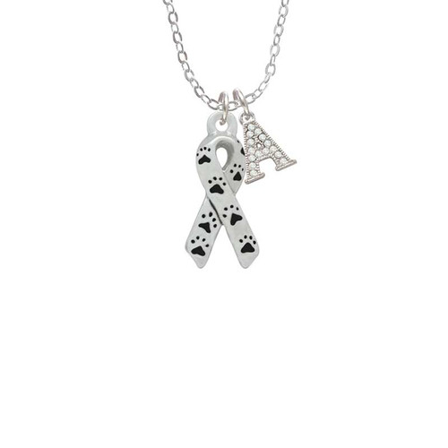 Small Antiqued Ribbon with Paws Crystal Initial - Sophia Necklace