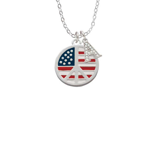Large Peace Sign with USA Flag Crystal Initial - Sophia Necklace