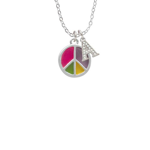 Bright Multicolored Peace Sign Crystal Initial - Sophia Necklace