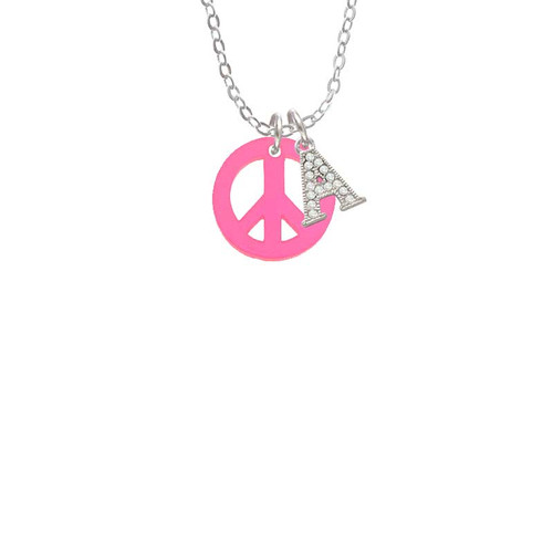 Acrylic Small Hot Pink Peace Sign Crystal Initial - Sophia Necklace
