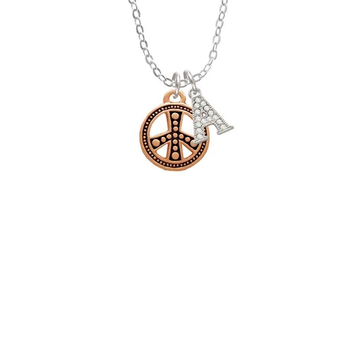 Beaded Rose Gold Tone Peace Sign Crystal Initial - Sophia Necklace