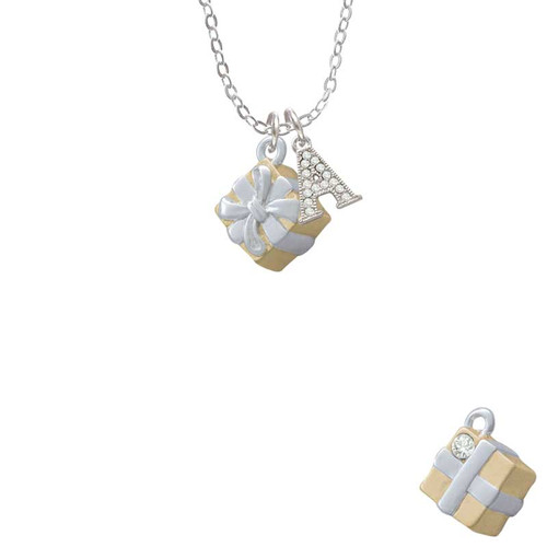 3-D Gold Tone Present with Crystal Crystal Initial - Sophia Necklace