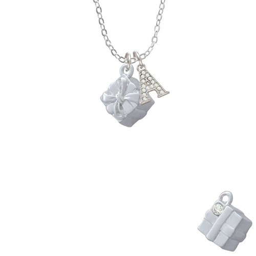 3-D Present Box with Bow and Crystal Crystal Initial - Sophia Necklace