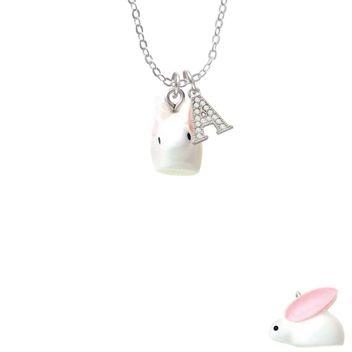 Resin White Big Ear Bunny Crystal Initial - Sophia Necklace