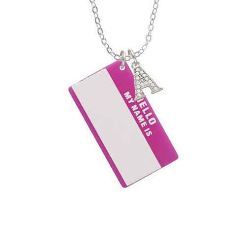 Acrylic Pink "Hello" Name Tag Crystal Initial - Sophia Necklace