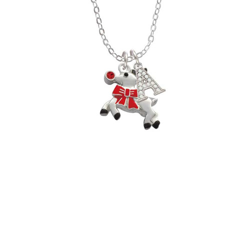 Reindeer with Red Crystal Crystal Initial - Sophia Necklace