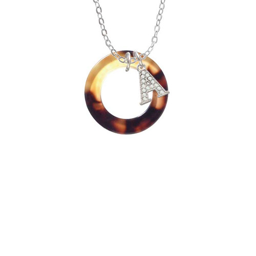 Acrylic 7/8" Ring Mixed Brown and Yellow Crystal Initial - Sophia Necklace