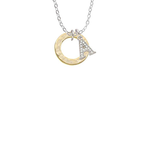 Gold Tone Hammered Karma Ring Crystal Initial - Sophia Necklace