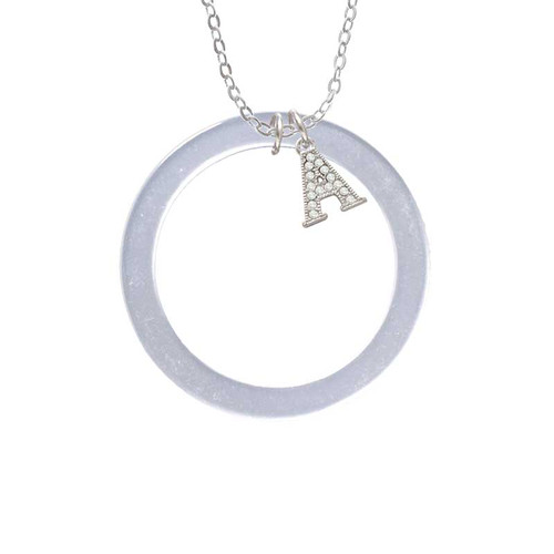 Acrylic 1 1/2" Ring Imitation Pearl Crystal Initial - Sophia Necklace
