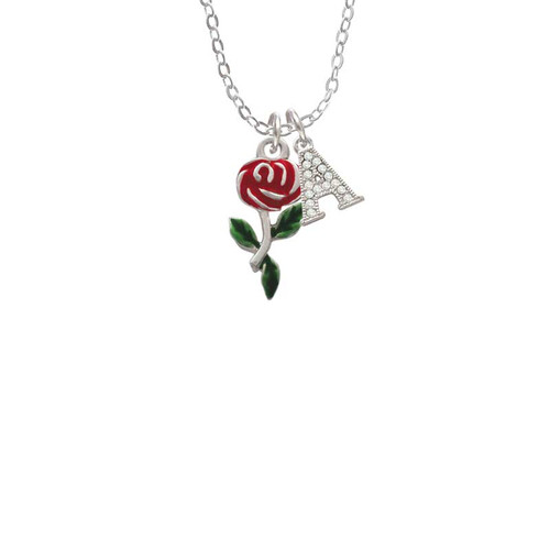 Red Rose Flower Crystal Initial - Sophia Necklace