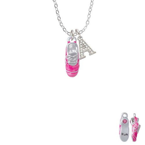 3-D Hot Pink Running Shoe Crystal Initial - Sophia Necklace