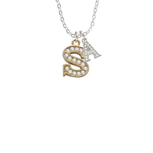 Crystal Gold Tone Initial - S - Beaded Border - Crystal Initial - Sophia Necklace