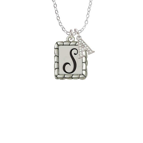 Pebble Border Initial - S Crystal Initial - Sophia Necklace