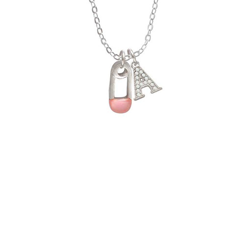 2-Sided Pink Baby Safety Pin Crystal Initial - Sophia Necklace
