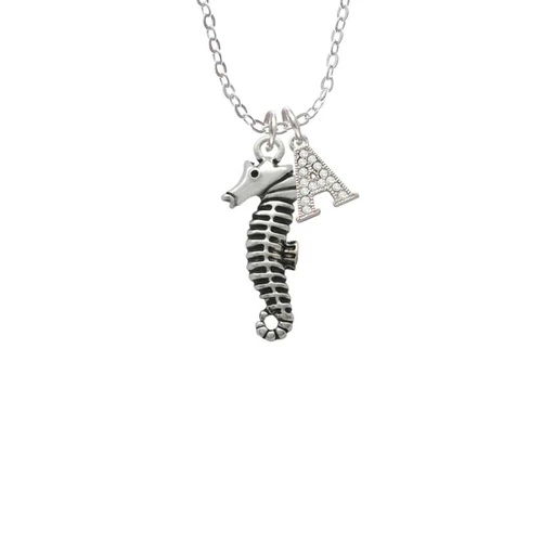 Antiqued Seahorse Crystal Initial - Sophia Necklace
