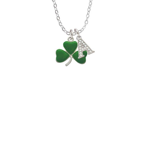Green Three Leaf Clover - Shamrock Crystal Initial - Sophia Necklace