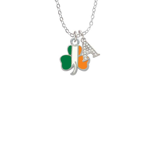 2-D Irish Flag Shamrock Crystal Initial - Sophia Necklace